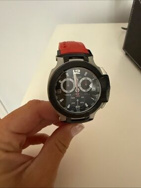 Tissot Black Dial Chronograph with Red Leather Strap